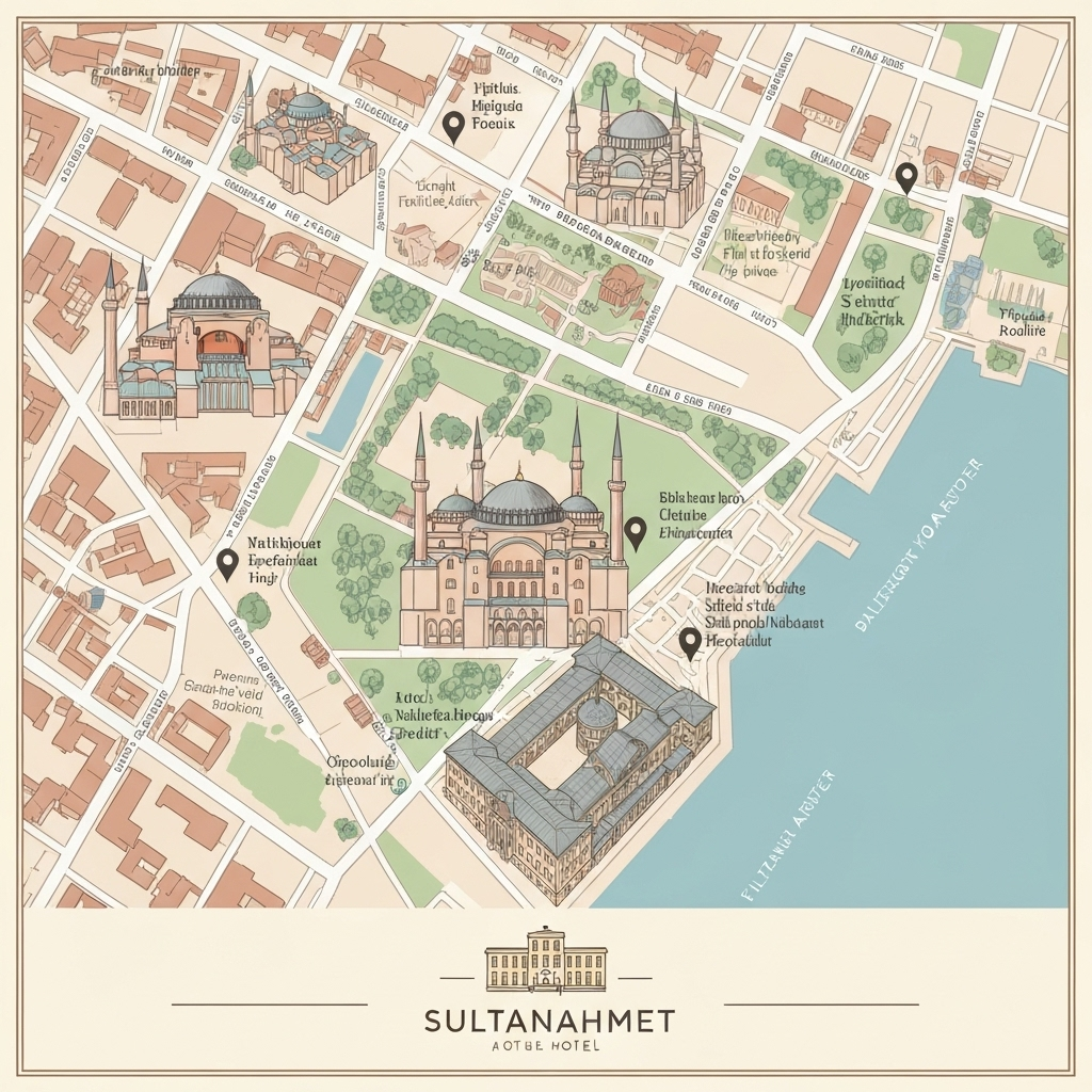 Map of Sultanahmet district showing hotel location